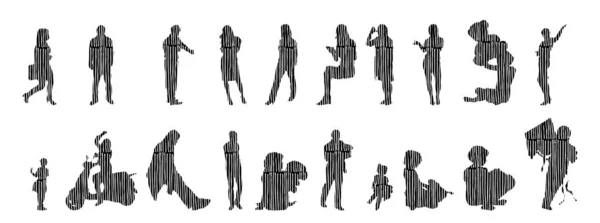 Silhouettes Vectorielles Silhouettes Esquissées Personnes Dessin Contour Silhouette Personnes Icône — Image vectorielle