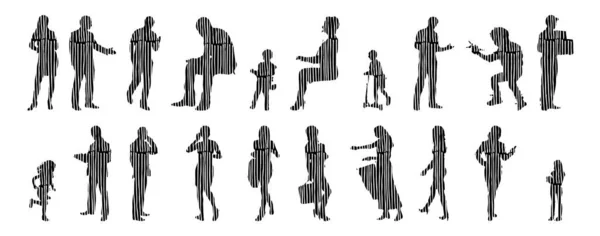 Vector Silhouettes Outline Silhouettes People Contour Drawing People Silhouette Icon — Stock Vector