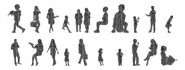 Vector Silhouettes Outline Silhouettes People Contour Drawing People Silhouette Icon — 스톡 벡터