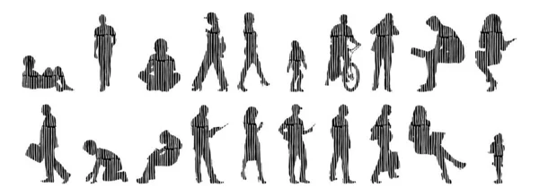 Silhouettes Vectorielles Silhouettes Esquissées Personnes Dessin Contour Silhouette Personnes Icône — Image vectorielle