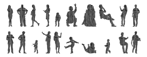 Vector Silhouettes Outline Silhouettes People Contour Drawing People Silhouette Icon — 스톡 벡터