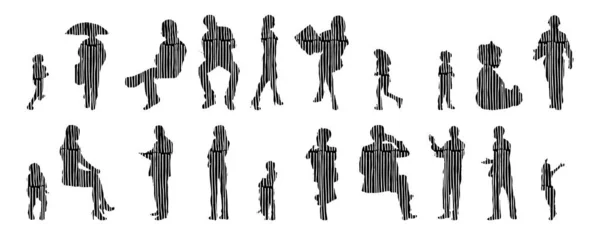 Silhouettes Vectorielles Silhouettes Esquissées Personnes Dessin Contour Silhouette Personnes Icône — Image vectorielle