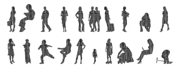 Silhouettes Vectorielles Silhouettes Esquissées Personnes Dessin Contour Silhouette Personnes Icône — Image vectorielle