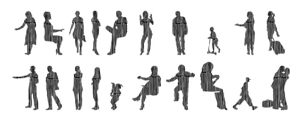 Silhouettes Vectorielles Silhouettes Esquissées Personnes Dessin Contour Silhouette Personnes Icône — Image vectorielle