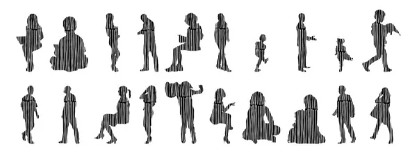 Silhouettes Vectorielles Silhouettes Esquissées Personnes Dessin Contour Silhouette Personnes Icône — Image vectorielle