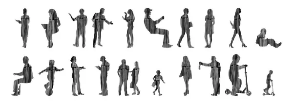 Silhouettes Vectorielles Silhouettes Esquissées Personnes Dessin Contour Silhouette Personnes Icône — Image vectorielle