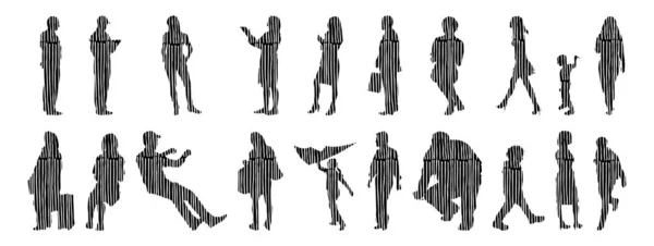 Vector Silhouettes Outline Silhouettes People Contour Drawing People Silhouette Icon — 스톡 벡터