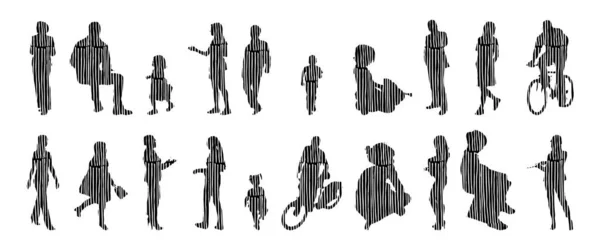 Silhouettes Vectorielles Silhouettes Esquissées Personnes Dessin Contour Silhouette Personnes Icône — Image vectorielle