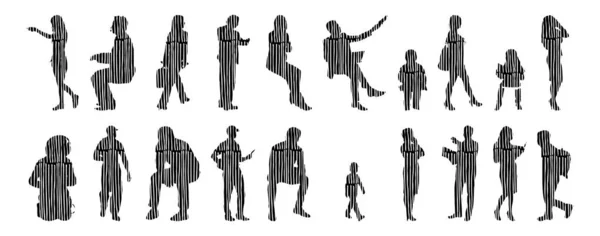 Silhouettes Vectorielles Silhouettes Esquissées Personnes Dessin Contour Silhouette Personnes Icône — Image vectorielle