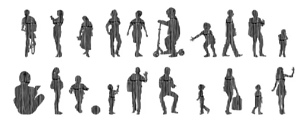 Silhouettes Vectorielles Silhouettes Esquissées Personnes Dessin Contour Silhouette Personnes Icône — Image vectorielle