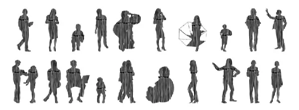 Silhouettes Vectorielles Silhouettes Esquissées Personnes Dessin Contour Silhouette Personnes Icône — Image vectorielle