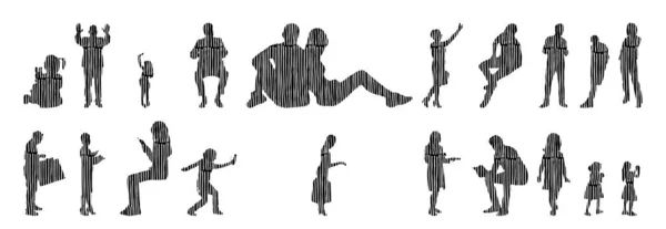 Silhouettes Vectorielles Silhouettes Esquissées Personnes Dessin Contour Silhouette Personnes Icône — Image vectorielle