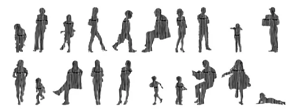 Silhouettes Vectorielles Silhouettes Esquissées Personnes Dessin Contour Silhouette Personnes Icône — Image vectorielle