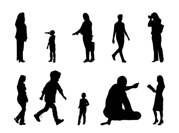 Vektor Silhouetten Umrisse Von Menschen Konturzeichnung Menschen Silhouette Icon Set — Stockvektor