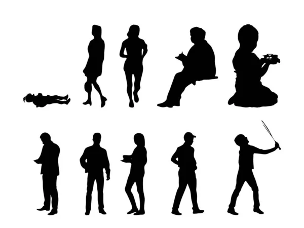 Vektor Silhouetten Umrisse Von Menschen Konturzeichnung Menschen Silhouette Icon Set — Stockvektor