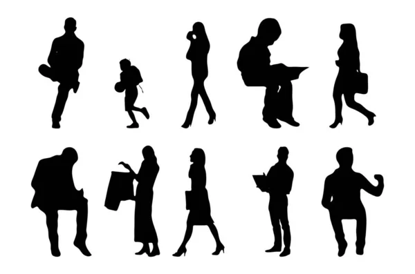 Vektor Silhouetten Umrisse Von Menschen Konturzeichnung Menschen Silhouette Icon Set — Stockvektor