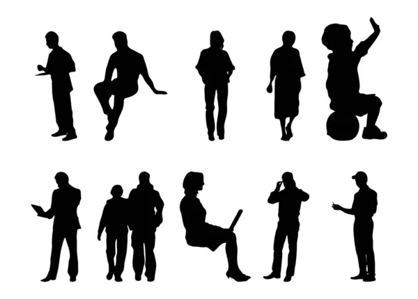 Vector Silhouettes Outline Silhouettes People Contour Drawing People Silhouette Icon — 스톡 벡터