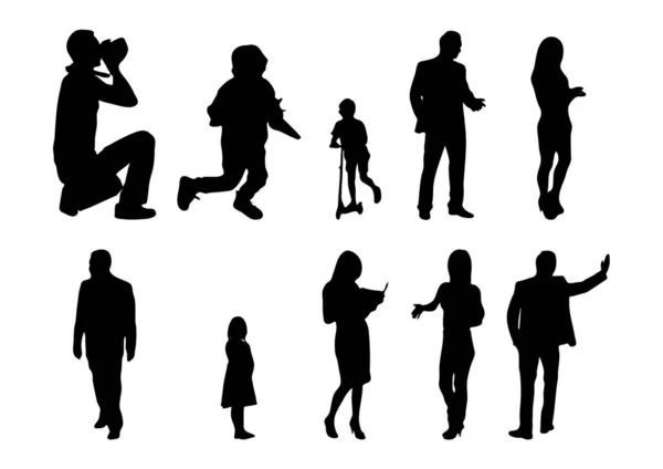 Vektor Silhouetten Umrisse Von Menschen Konturzeichnung Menschen Silhouette Icon Set — Stockvektor