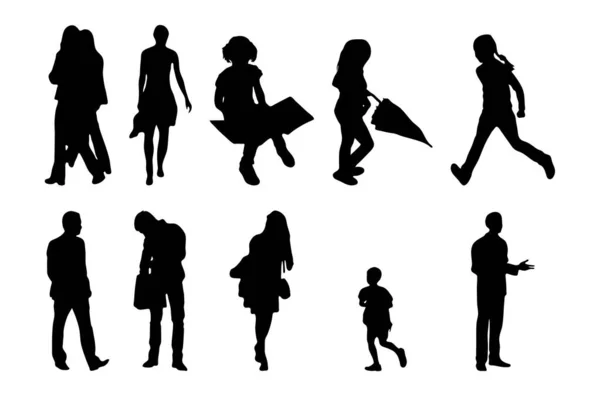 Vector Silhouetten Overzicht Silhouetten Van Mensen Contourtekening Personensilhouet Icoon Set — Stockvector