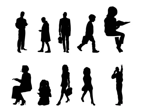 Vektor Silhouetten Umrisse Von Menschen Konturzeichnung Menschen Silhouette Icon Set — Stockvektor