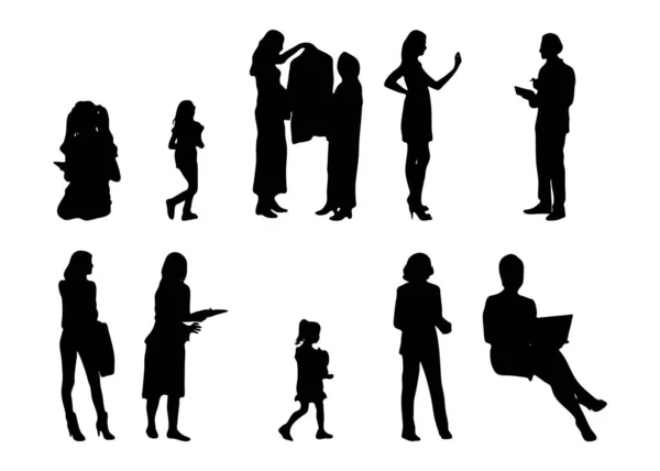 Vektor Silhouetten Umrisse Von Menschen Konturzeichnung Menschen Silhouette Icon Set — Stockvektor