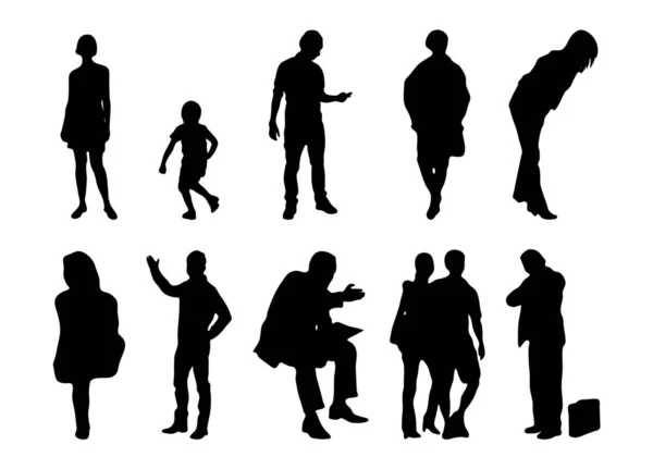 Silhouettes Vectorielles Silhouettes Esquissées Personnes Dessin Contour Silhouette Personnes Icône — Image vectorielle