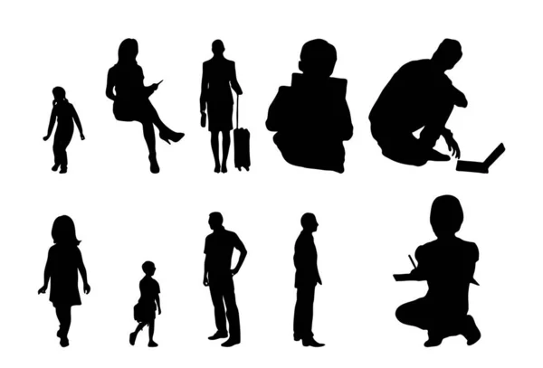 Vektor Silhouetten Umrisse Von Menschen Konturzeichnung Menschen Silhouette Icon Set — Stockvektor