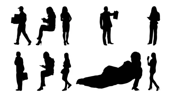 Silhouettes Vectorielles Silhouettes Esquissées Personnes Dessin Contour Silhouette Personnes Icône — Image vectorielle