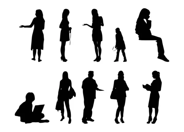 Silhouettes Vectorielles Silhouettes Esquissées Personnes Dessin Contour Silhouette Personnes Icône — Image vectorielle