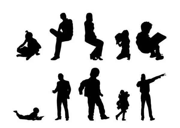 Vektor Silhouetten Umrisse Von Menschen Konturzeichnung Menschen Silhouette Icon Set — Stockvektor