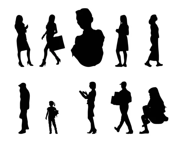 Vektor Silhouetten Umrisse Von Menschen Konturzeichnung Menschen Silhouette Icon Set — Stockvektor