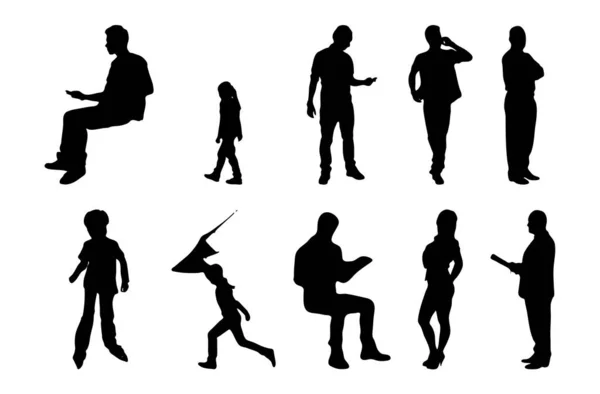 Vektor Silhouetten Umrisse Von Menschen Konturzeichnung Menschen Silhouette Icon Set — Stockvektor