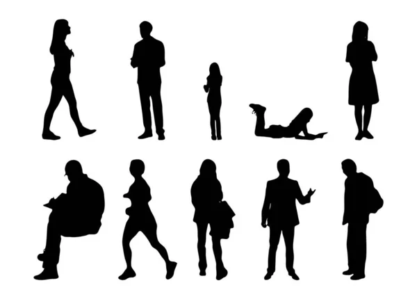 Vektor Silhouetten Umrisse Von Menschen Konturzeichnung Menschen Silhouette Icon Set — Stockvektor