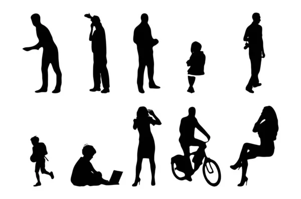 Vector Silhouettes Outline Silhouettes People Contour Drawing People Silhouette Icon — 스톡 벡터