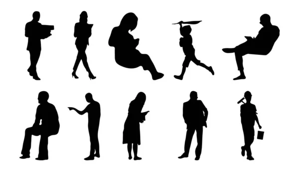 Vektor Silhouetten Umrisse Von Menschen Konturzeichnung Menschen Silhouette Icon Set — Stockvektor