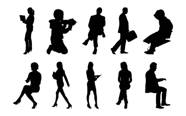 Vektor Silhouetten Umrisse Von Menschen Konturzeichnung Menschen Silhouette Icon Set — Stockvektor