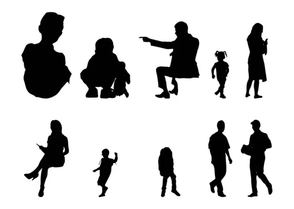 Vektor Silhouetten Umrisse Von Menschen Konturzeichnung Menschen Silhouette Icon Set — Stockvektor