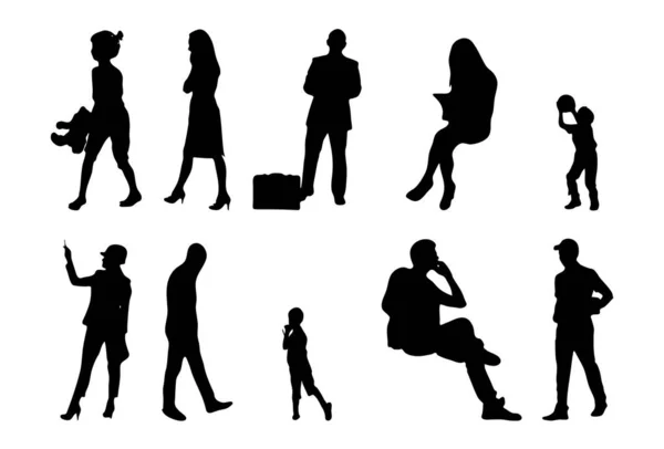 Vektor Silhouetten Umrisse Von Menschen Konturzeichnung Menschen Silhouette Icon Set — Stockvektor