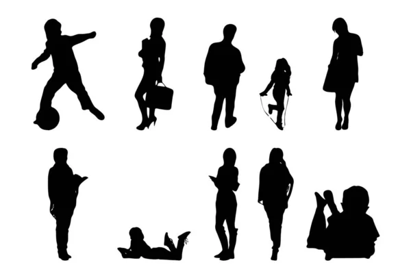 Vector Silhouettes Outline Silhouettes People Contour Drawing People Silhouette Icon — Stock Vector