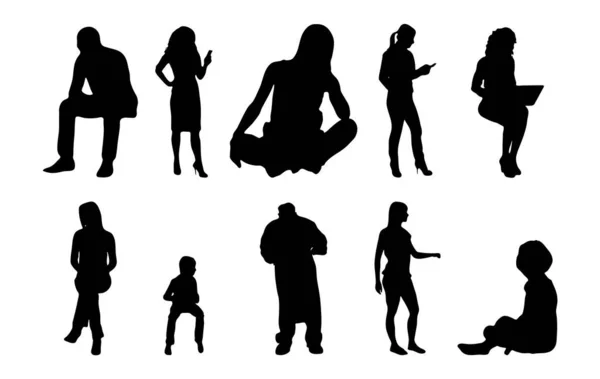 Vektor Silhouetten Umrisse Von Menschen Konturzeichnung Menschen Silhouette Icon Set — Stockvektor