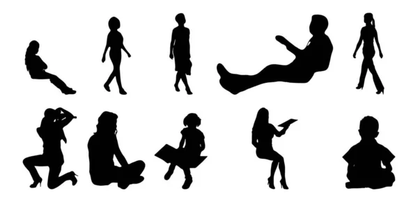 Vektor Silhouetten Umrisse Von Menschen Konturzeichnung Menschen Silhouette Icon Set — Stockvektor