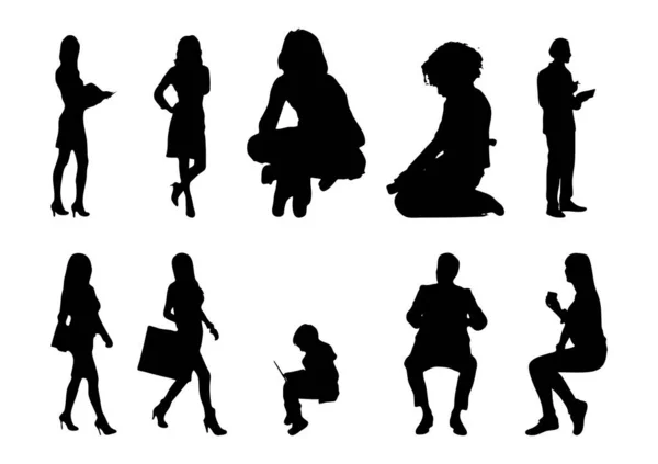 Vector Silhouettes Outline Silhouettes People Contour Drawing People Silhouette Icon — Stock Vector