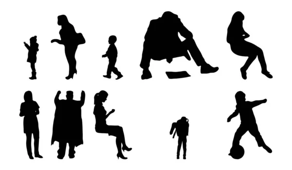 Vektor Silhouetten Umrisse Von Menschen Konturzeichnung Menschen Silhouette Icon Set — Stockvektor