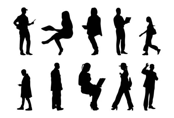 Vektor Silhouetten Umrisse Von Menschen Konturzeichnung Menschen Silhouette Icon Set — Stockvektor