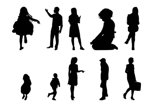 Vektor Silhouetten Umrisse Von Menschen Konturzeichnung Menschen Silhouette Icon Set — Stockvektor