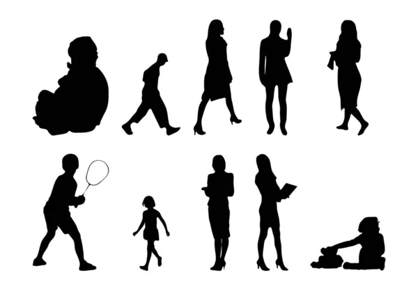 Vektor Silhouetten Umrisse Von Menschen Konturzeichnung Menschen Silhouette Icon Set — Stockvektor