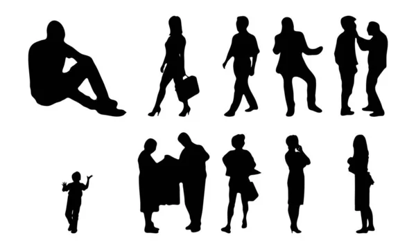 Vector Silhouettes Outline Silhouettes People Contour Drawing People Silhouette Icon — Stock Vector