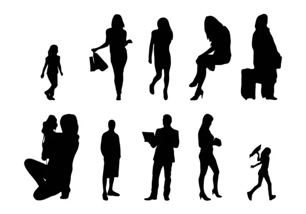 Silhouettes Vectorielles Silhouettes Esquissées Personnes Dessin Contour Silhouette Personnes Icône — Image vectorielle