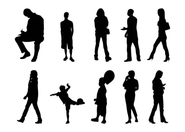 Vektor Silhouetten Umrisse Von Menschen Konturzeichnung Menschen Silhouette Icon Set — Stockvektor