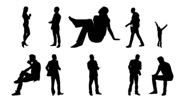 Vektor Silhouetten Umrisse Von Menschen Konturzeichnung Menschen Silhouette Icon Set — Stockvektor